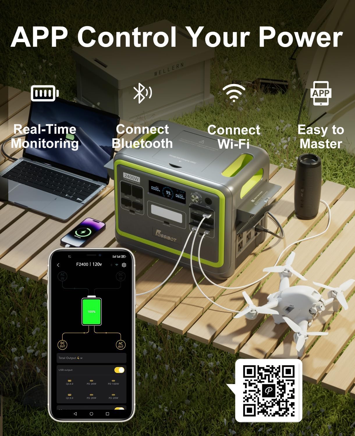 Thumbnail 3 de FOSSiBOT F2400 Portable Power Station with SP200 Solar Panel (2048Wh LiFePO4, 2400W Output)