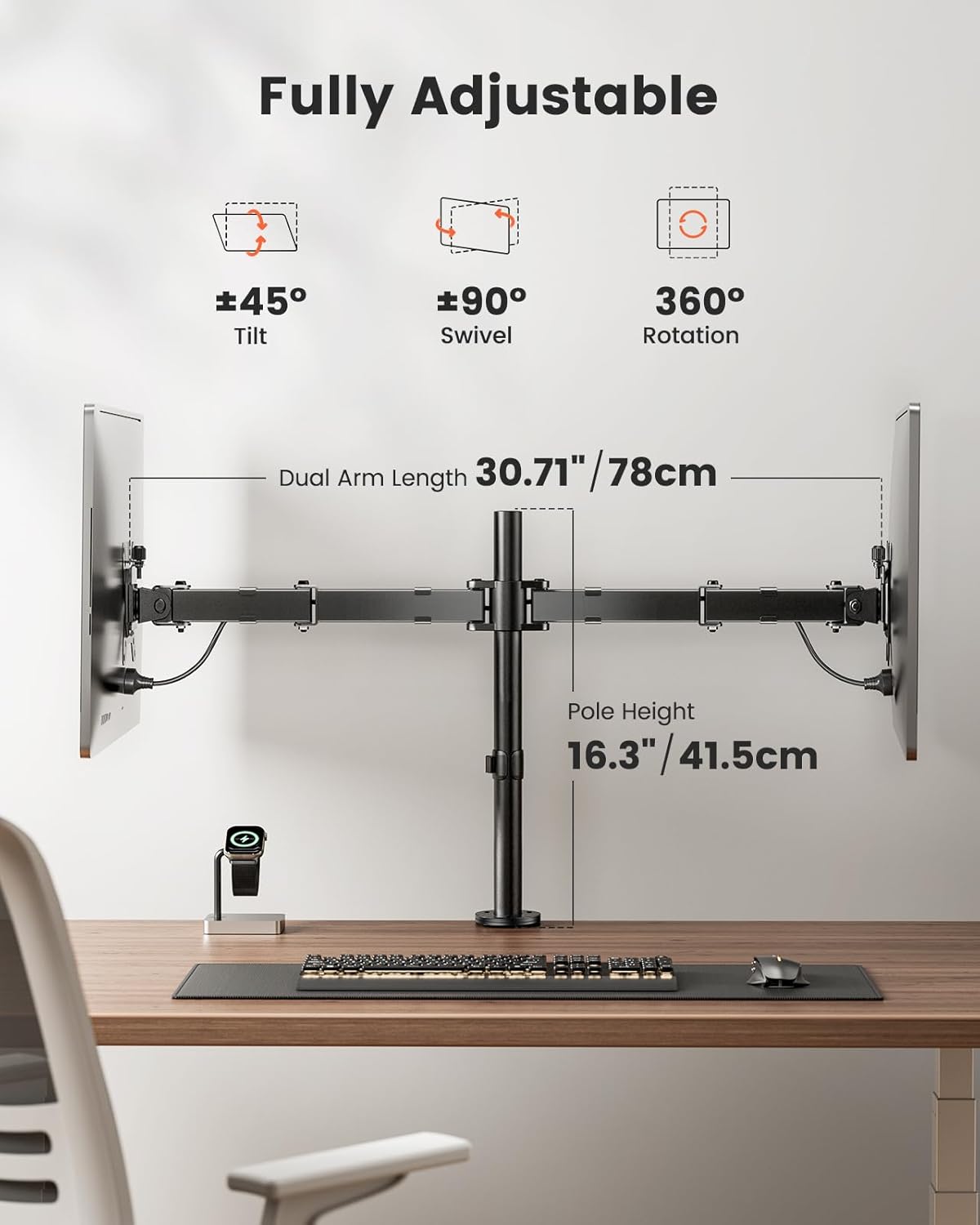 Thumbnail 4 de ErGear Monitor-Halterung 2 Monitore (13–32 Zoll) mit VESA 75/100, weiß