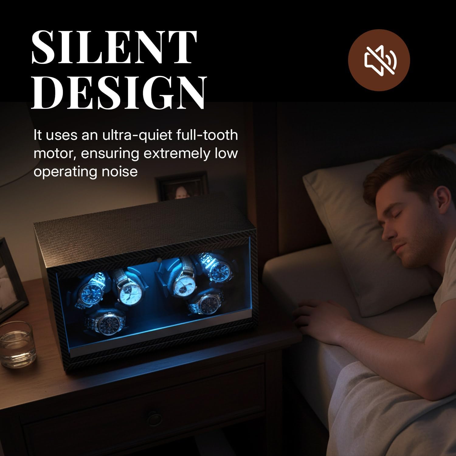 Thumbnail 3 de Mcbazel Carbon Fiber Pattern Automatic Six Watch Winder with LED light - Black (SKW168-CF)
