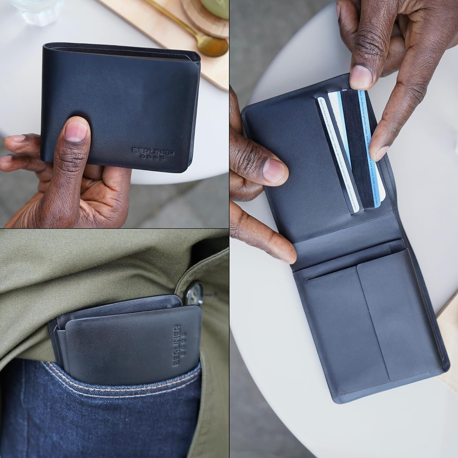 Thumbnail 6 de Berliner Bags Parker Portefeuille compact en cuir pleine fleur – RFID + boîte cadeau – Noir