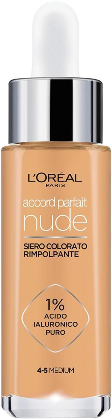 Detalle de L’Oréal Paris Siero Colorato Accord Parfait 4-5 Medium, 30 ml — Siero+Fondotinta per pelle rimpolpata e idratata