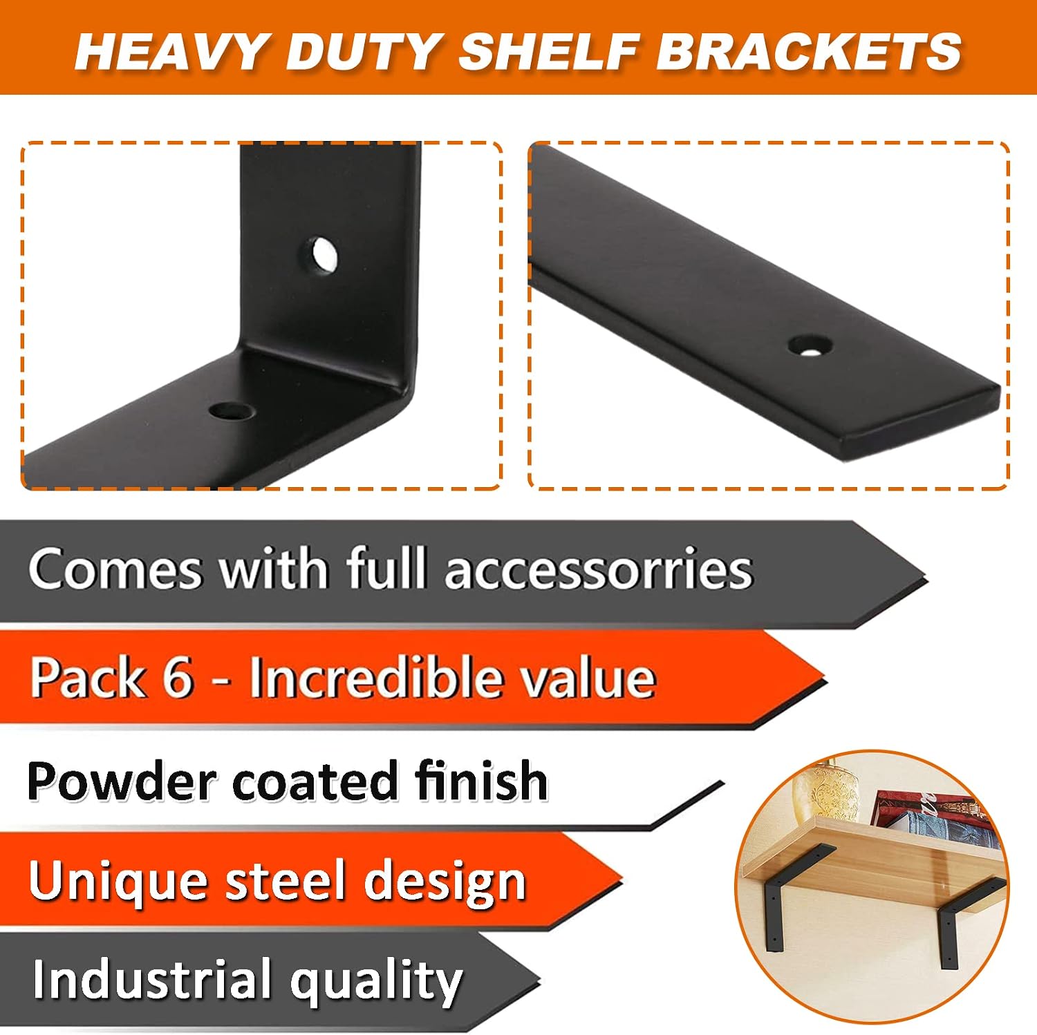Thumbnail 3 de MLOQI 6 Pack Shelf Brackets 5mm steel
