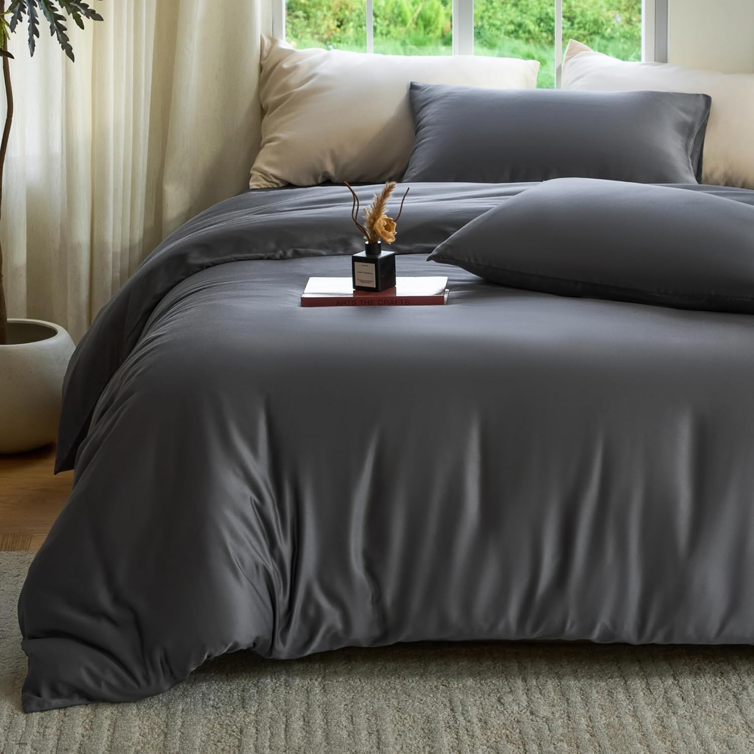 Detalle 1 de DOZ by SIJO Duvet Cover Set, 90" x 90", Bamboo Viscose, Storm