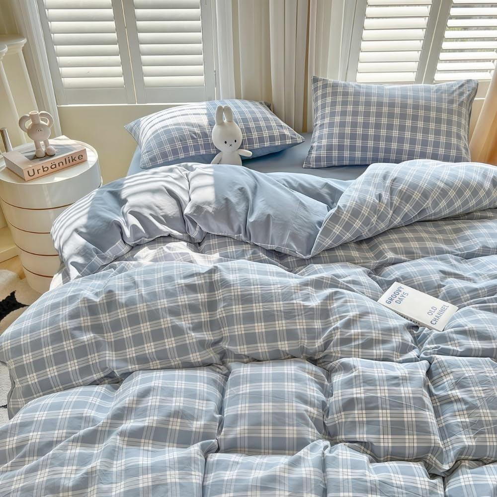 Thumbnail 1 de Housse de Couette Michorinee 220x240 Bleu Foncé et Blanc Vichy – Microfibre, 2 Taies 65x65