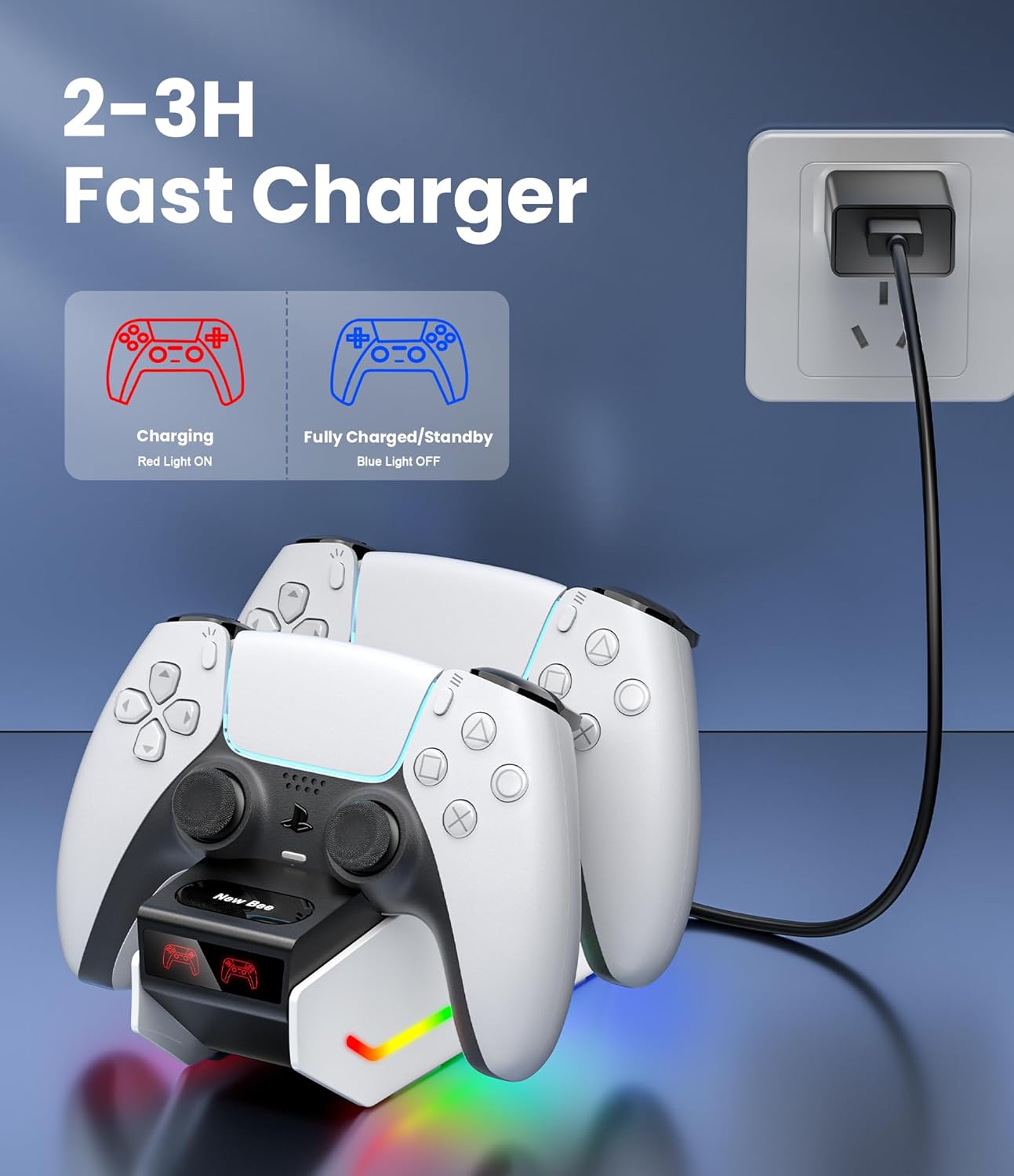 Thumbnail 1 de New bee PS5 Controller Ladestation – 2,5 Std Schnelllade für PS5 Controller mit RGB-Beleuchtung