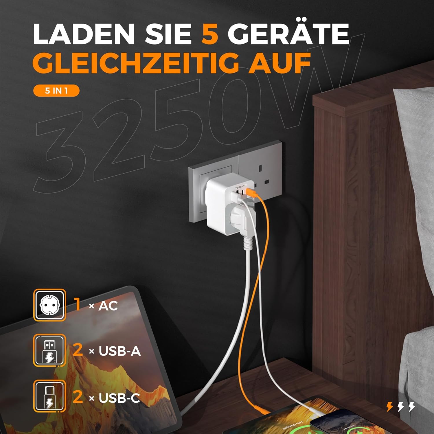 Thumbnail 4 de TESSAN Adaptador Enchufe UK 3250W