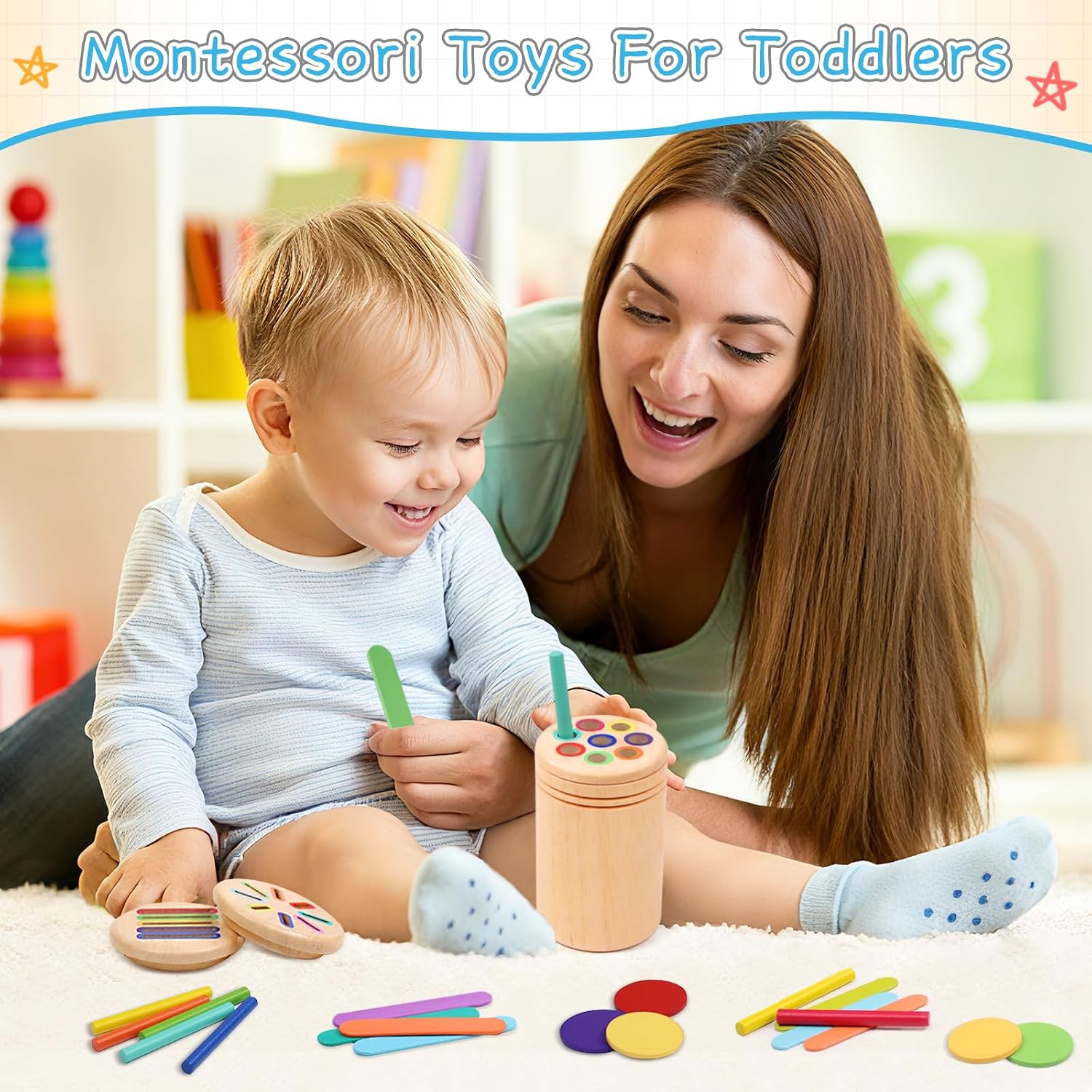 Detalle 2 de Montessori 3-in-1 Holzspielzeug ab 1 Jahr – Fördert Feinmotorik, Sinneswahrnehmung und logisches Denken