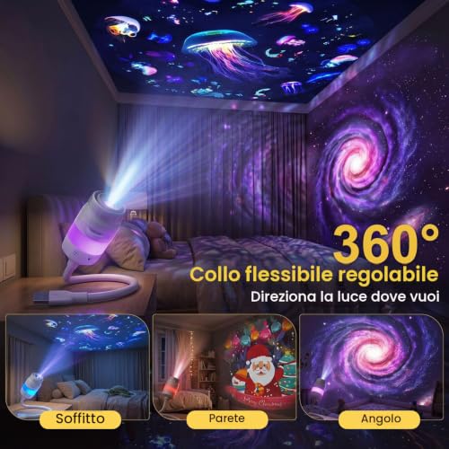 Detalle de Lazenry Luce Notturna Proiettore Galassia 3 in 1 – HD 5D, Rotazione 360°, USB