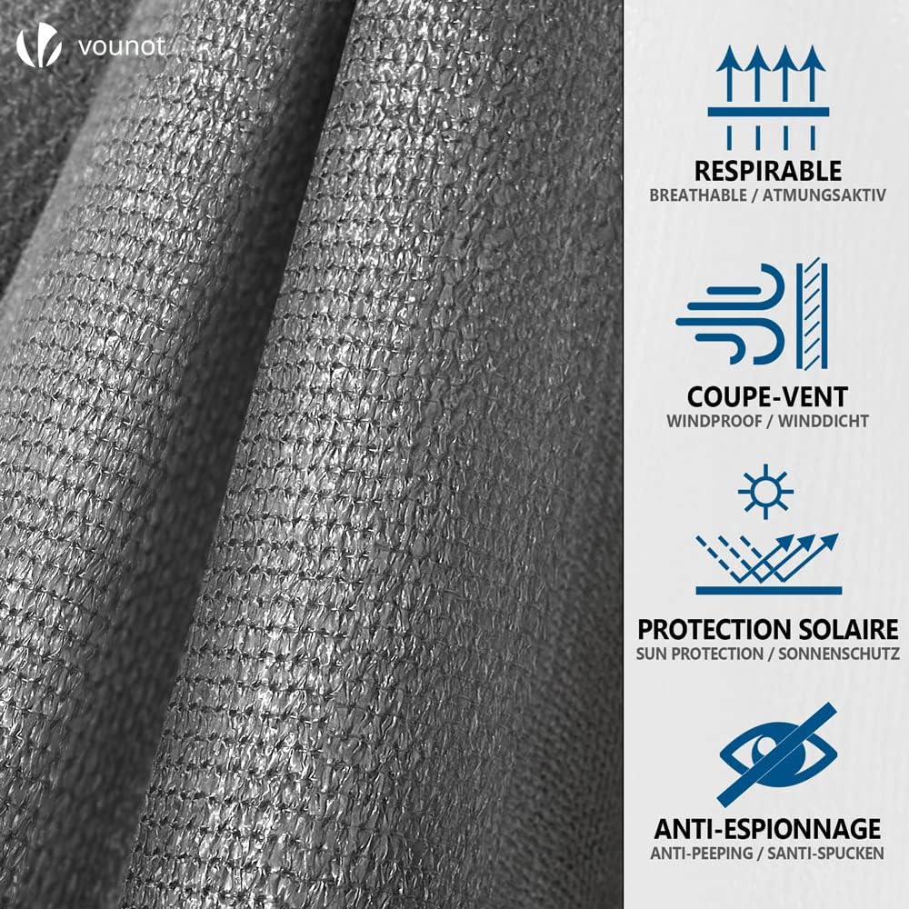 Thumbnail 3 de vounot Brise Vue Occultant en HDPE 230 g/m² avec Attaches – 1,5x20 m, Gris