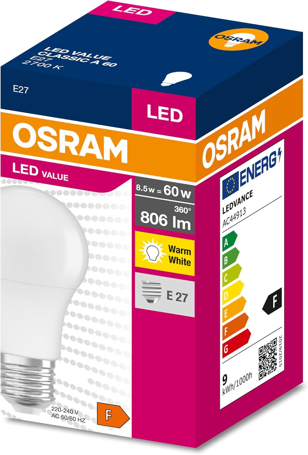 Detalle de OSRAM LED Aktions Lampe mit E27 Sockel, 2700K, 8,50W – Ersatz für 60W Glühbirne, 10er-Pack