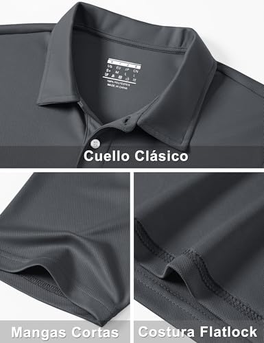 Detalle de TACVASEN Polo de manga corta para hombre — transpirable y de secado rápido (Gris Oscuro, XL)