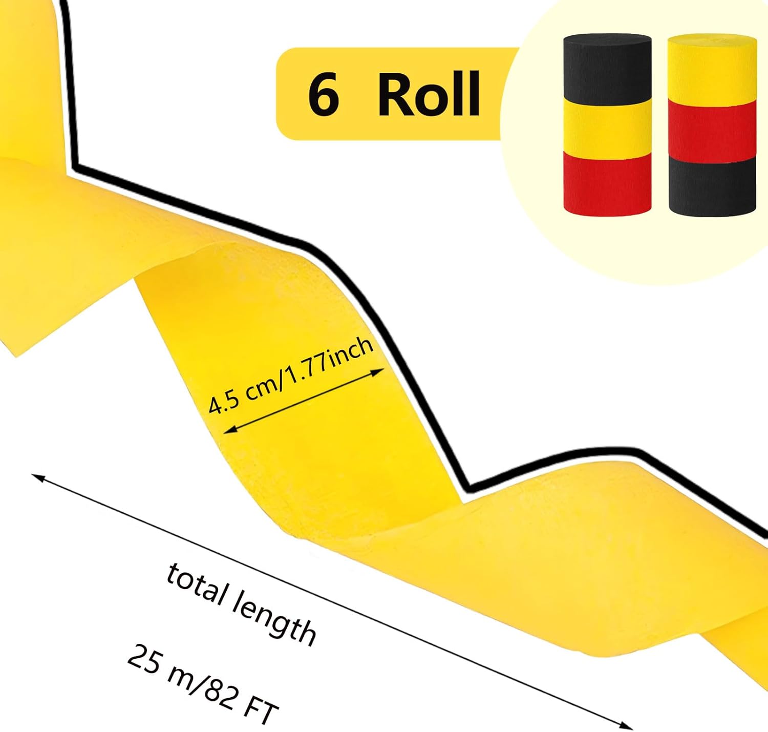 Thumbnail 1 de Kreppband-Set Rot/Schwarz/Gelb von Vsosfiza – 6 Rollen (25 m x 4,5 cm) für Partys & Feiern