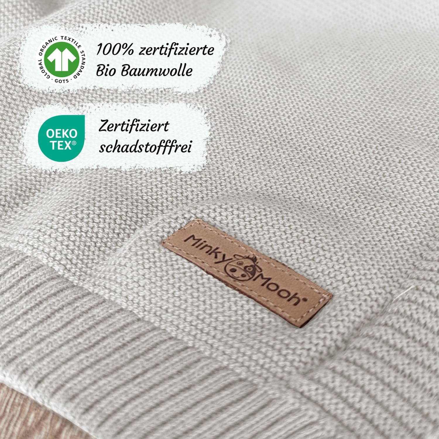 Thumbnail 3 de Minky Mooh® Babydecke aus 100% Bio-Baumwolle, 94x72 cm, grau – Kuscheldecke für Neugeborene