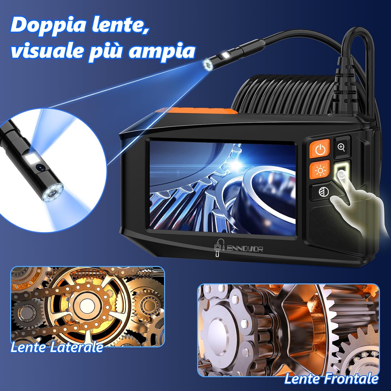 Detalle de Endoscopio Ennovor a doppia lente con schermo IPS 4,3", telecamera HD 1920p e cavo flessibile da 5 m