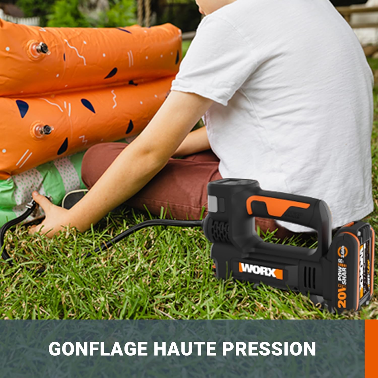 Thumbnail 3 de WORX Compresseur à Air Multifonction sans Fil 20V WX092.9 — 4 en 1, 150 PSI, lampe LED et mini-pompe portable