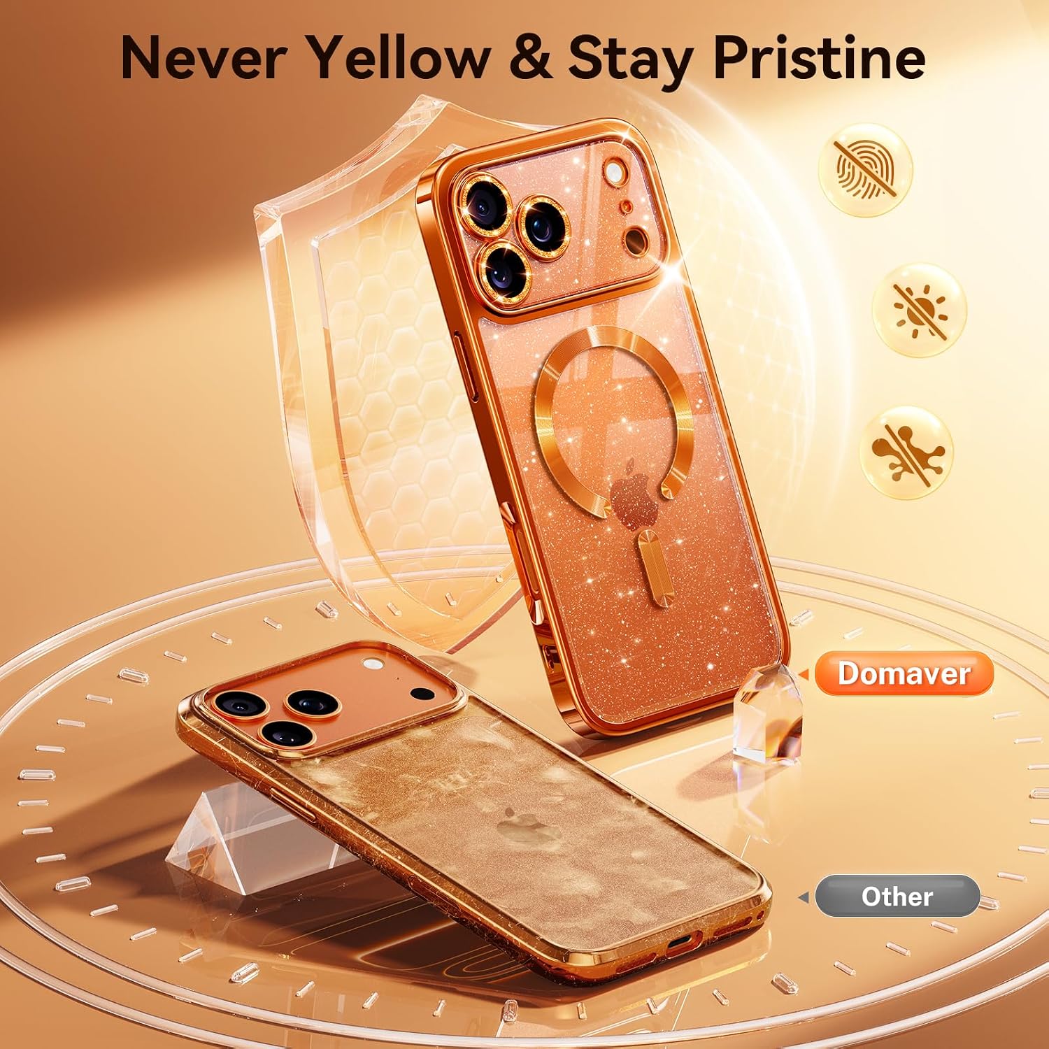 Thumbnail 6 de Glitter for iPhone 17 Pro Max Case with Integrated Lens Protection, MagSafe-Compatible Sparkly Back Panel (Cosmic Orange)