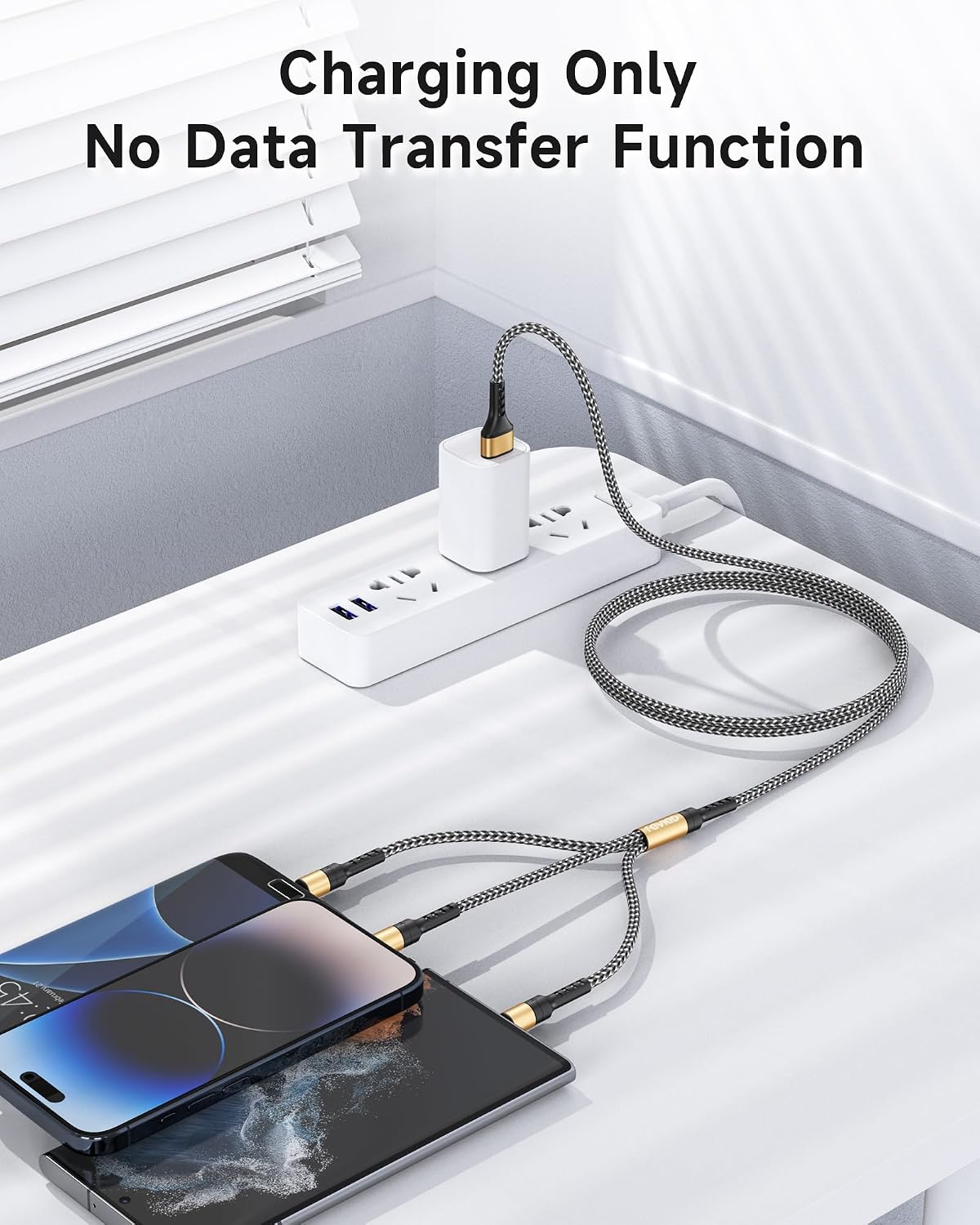 Detalle de RAVIAD Multi USB Kabel 2M – 3-in-1 Nylon-Ladekabel mit Micro USB, USB-C und Lightning