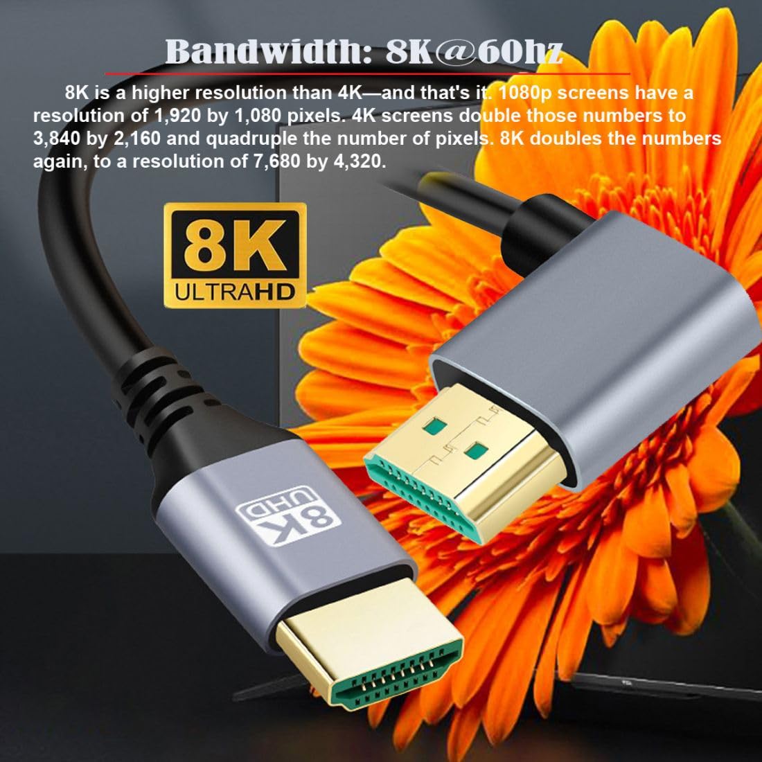 Detalle de chenyang HDMI 2.1 Kabel mit 90°-Winkel, 0,5 m – extrem flexibel, 8K/60Hz & 4K/120Hz