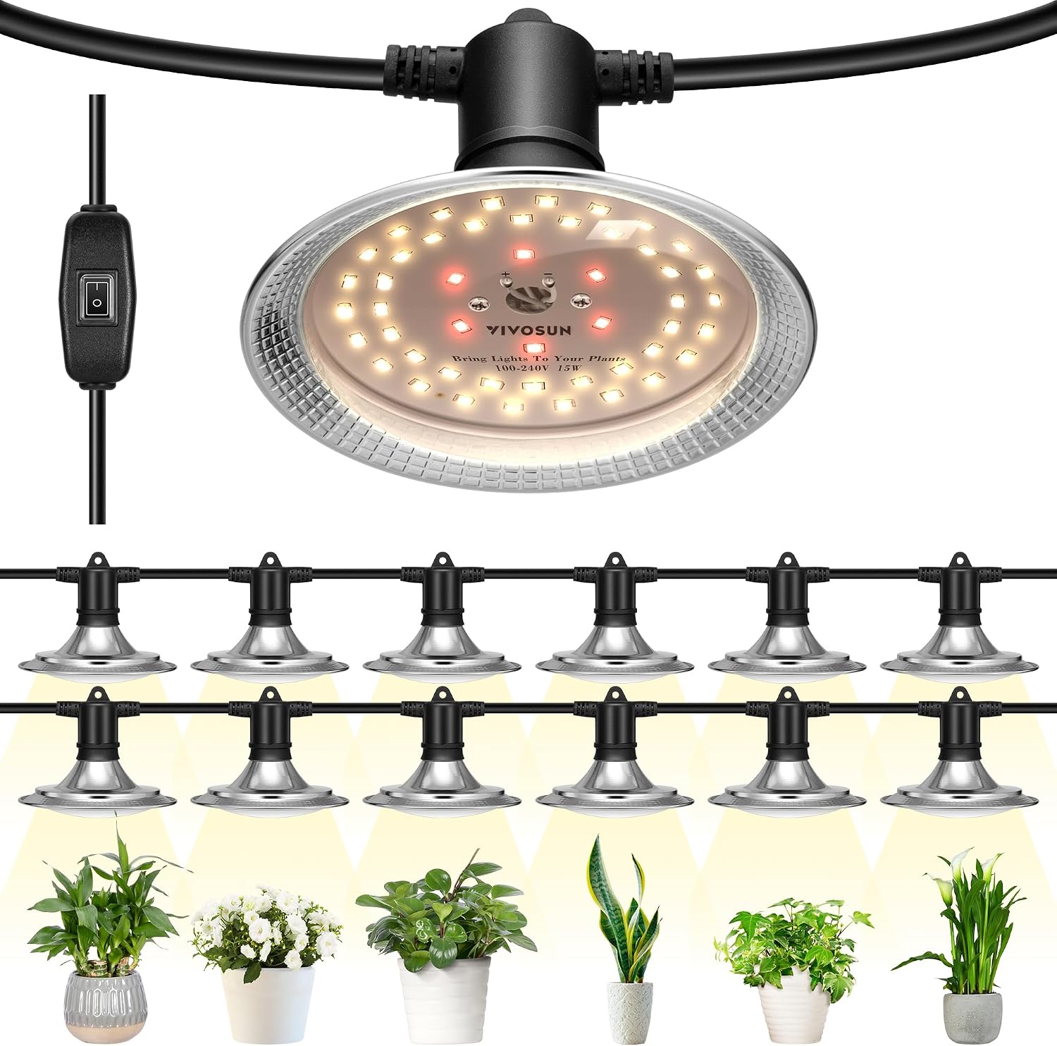 Detalle de VIVOSUN OUL-001-12 12-Light LED Grow Lights, Full Spectrum, Waterproof