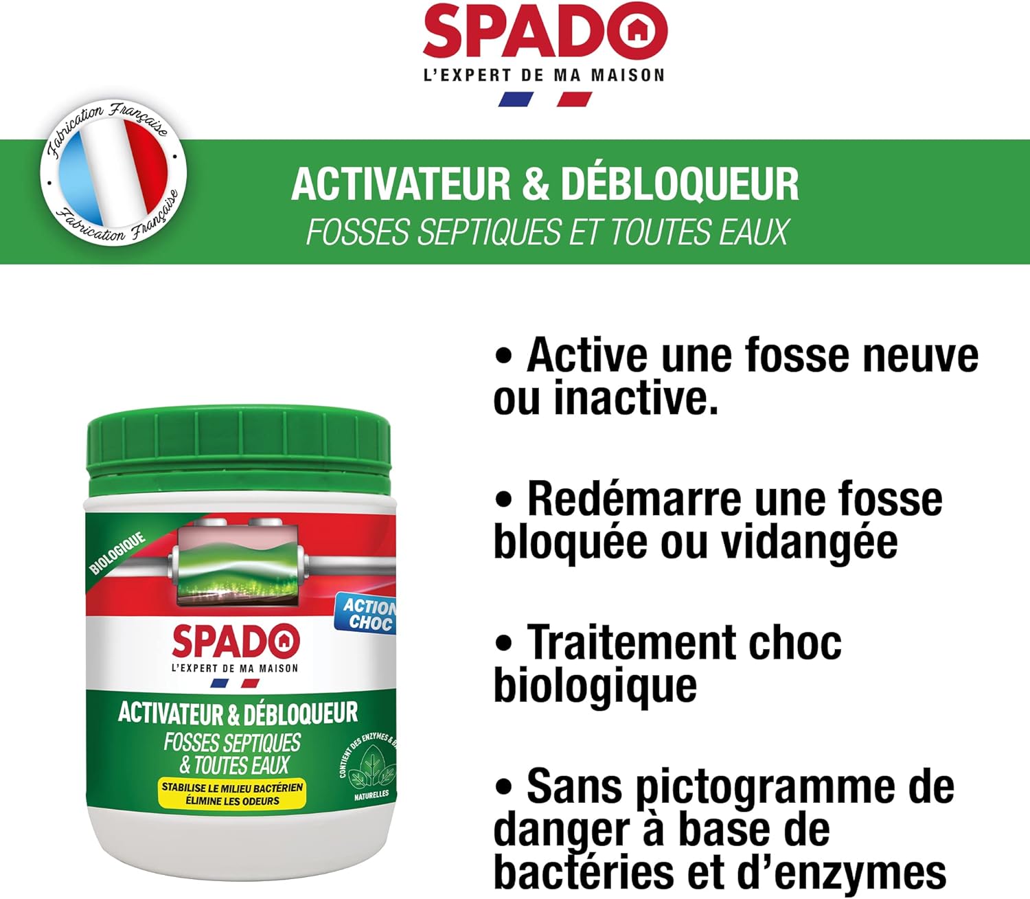 Thumbnail 1 de SPADO Activateur & débloqueur fosses septiques & toutes eaux – 500 g, poudre biologique fabriquée en France