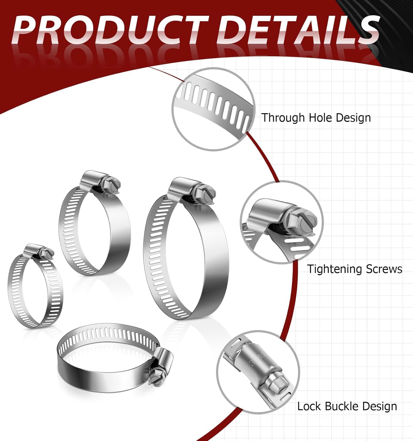 Thumbnail 2 de Bolatus Hose Clips Set (6–51 mm, 22 pcs) – 304 Stainless Steel Adjustable Screw Hose Clamp Assortment