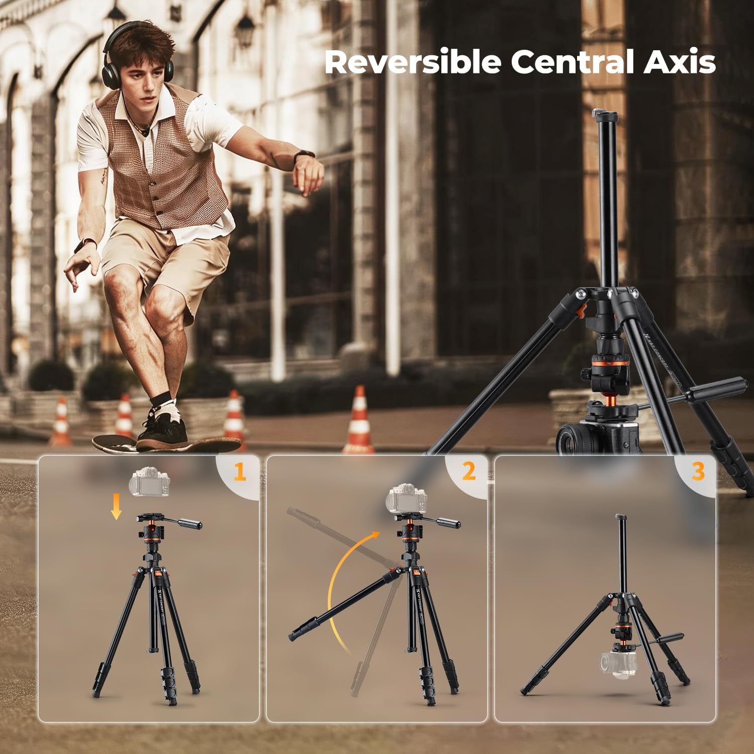 Detalle de K&F CONCEPT 71"/182cm Camera Tripod with Handle and Tilt Limiter