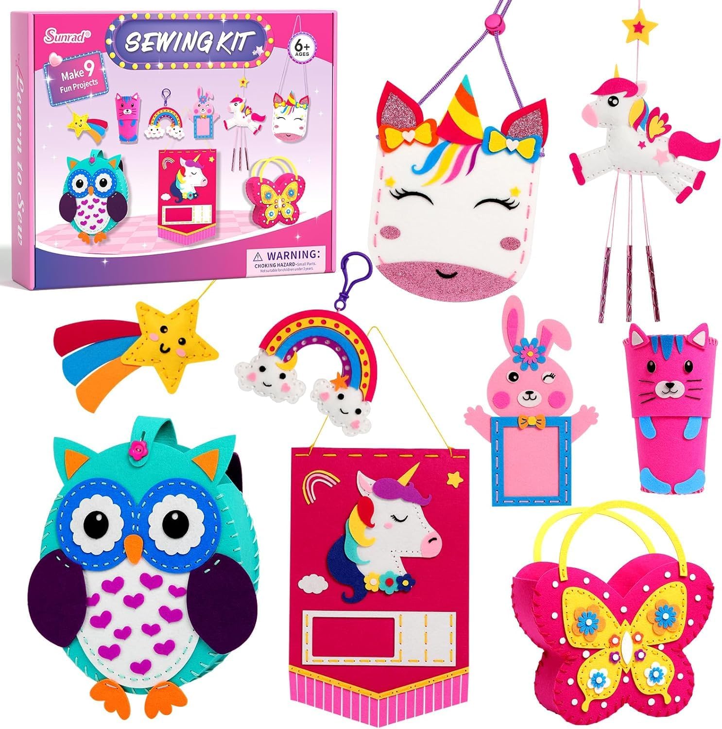 Detalle de Sunrad Kids Sewing Kit (Ages 6–12) with 9 Easy Felt Projects – Animal Crafts & Beginner Learning