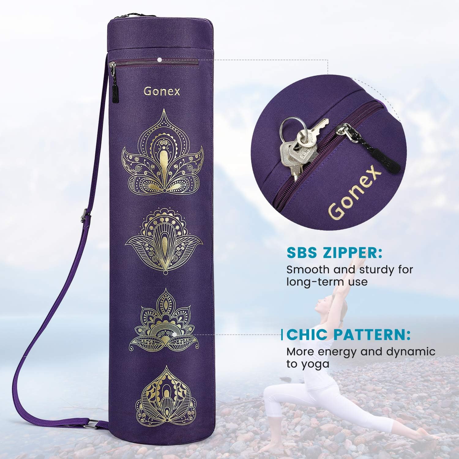 Detalle de Gonex Yoga Mat Bag (Full-Zip) – Waterproof Oxford Carry Bag with 2 Cargo Pockets & Adjustable Strap
