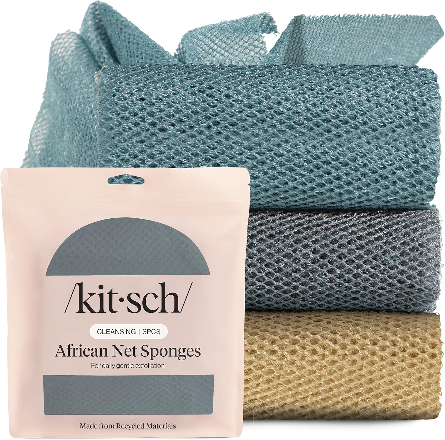 Detalle de Kitsch African Net Sponge 3pcs – Exfoliating Body Scrubber for Daily Cleansing