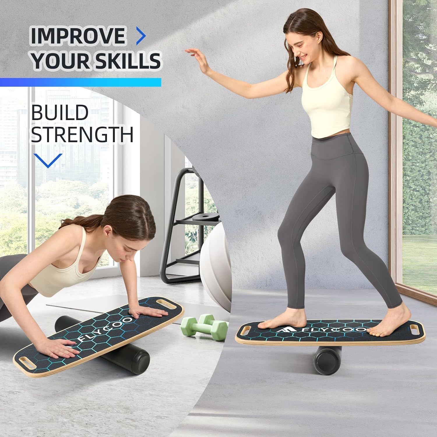 Thumbnail 2 de Flycoop Premium Balance Board für Erwachsene – Profi Wackelbrett mit Rolle bis 200 kg