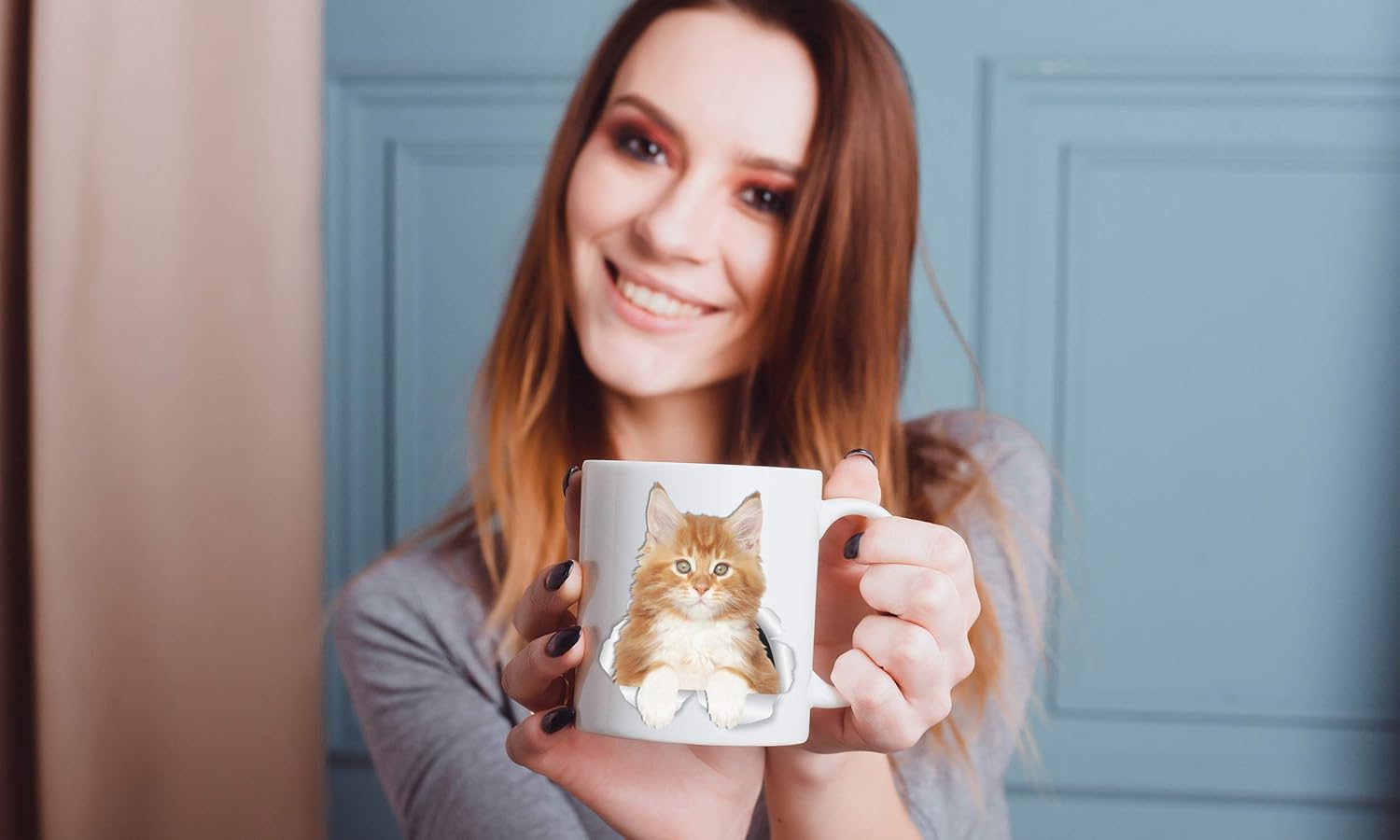 Detalle de Cacheat Cute Kitty Cat Mug - Red 11oz Ceramic Coffee Cup