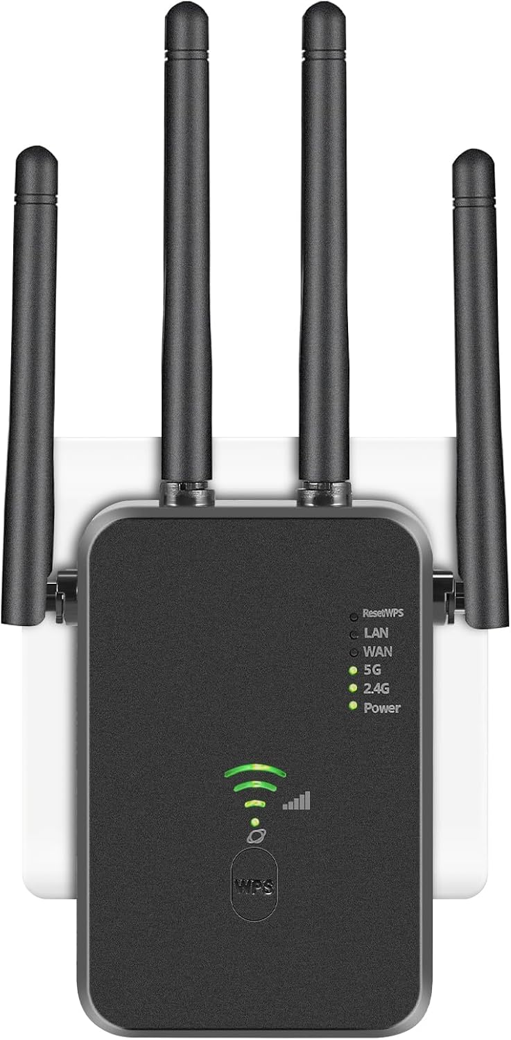Detalle de WLAN-Verstärker 1200 Mbit/s Dualband Repeater mit LAN-Anschluss und 4 externen Antennen