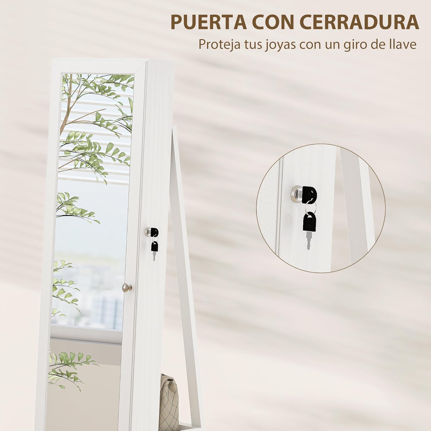 Detalle 2 de HOMCOM espejo joyero 360° 38x38x160 cm