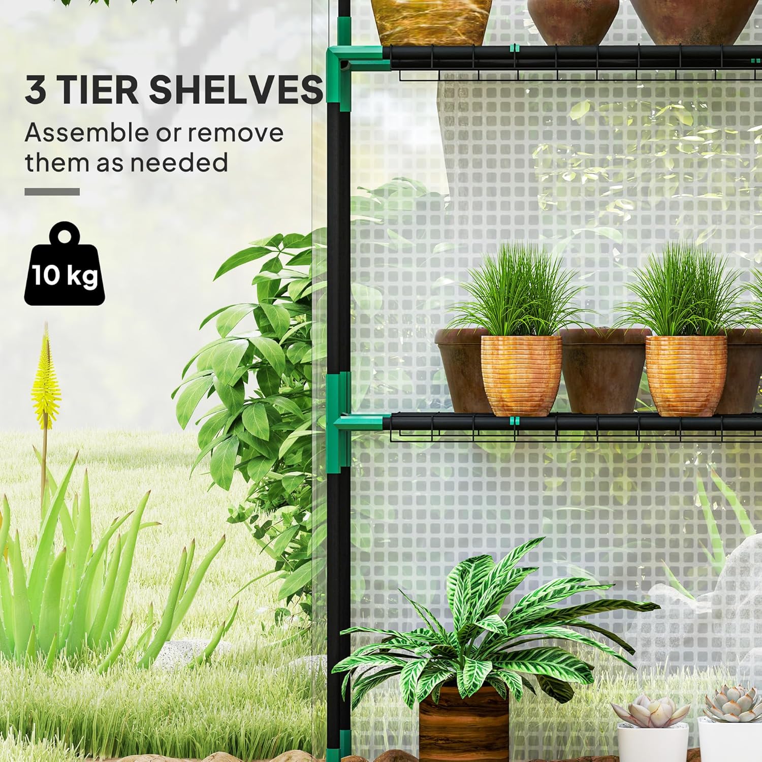 Thumbnail 2 de Outsunny Walk-in Greenhouse with Reinforced PE Cover, 3 Tier Shelves and Roll-up Door (143 x 74 x 190 cm)