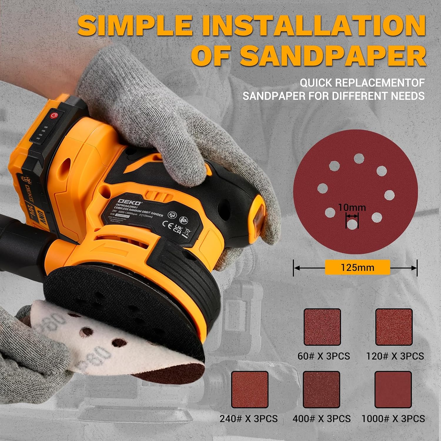 Thumbnail 6 de DEKOPRO 20V Cordless Orbital Sander 125mm