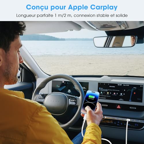 Detalle de BSTOEM Câble iPhone USB-C vers Lightning 1 m + 2 m – Certifié MFi