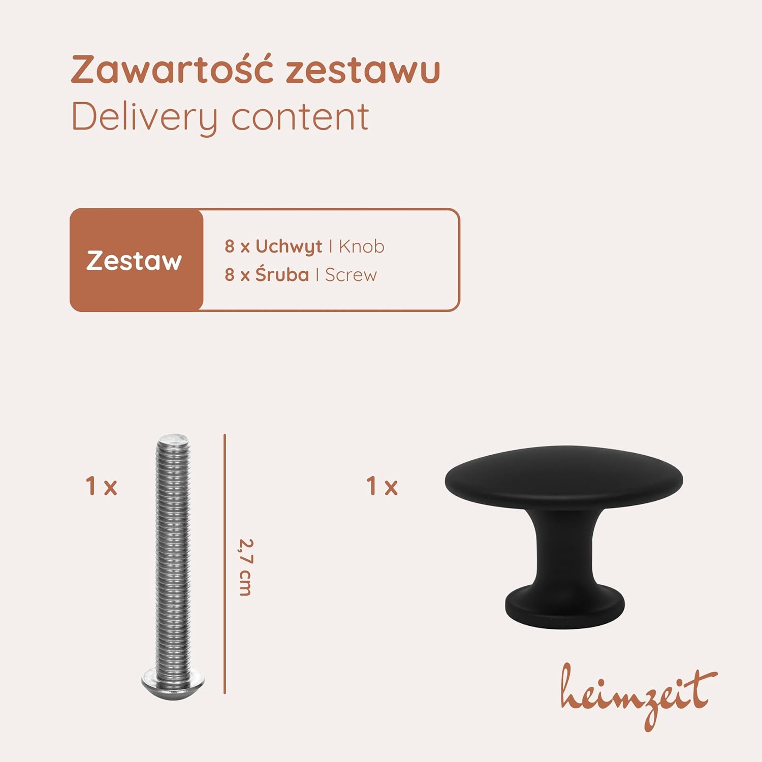 Detalle 1 de heimzeit knob_d8_black_8P – czarne gałki meblowe Scandi ze stopu cynku, 8 szt.
