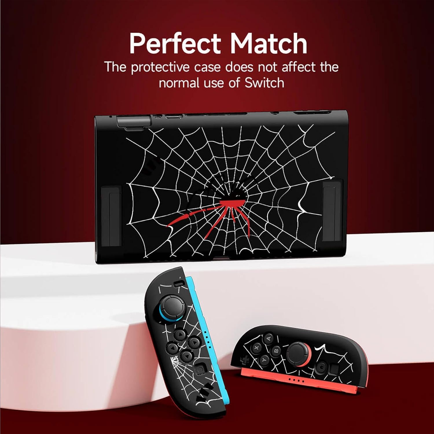 Detalle de JINGDU Textured Grip Protective Case for Nintendo Switch 2 (2025) – Black Spider Web Design