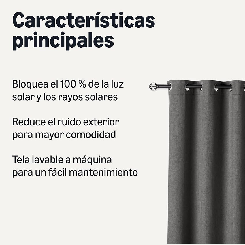 Detalle 2 de Amazon Basics Cortinas 100% Opacas 132 x 244 cm 🏡