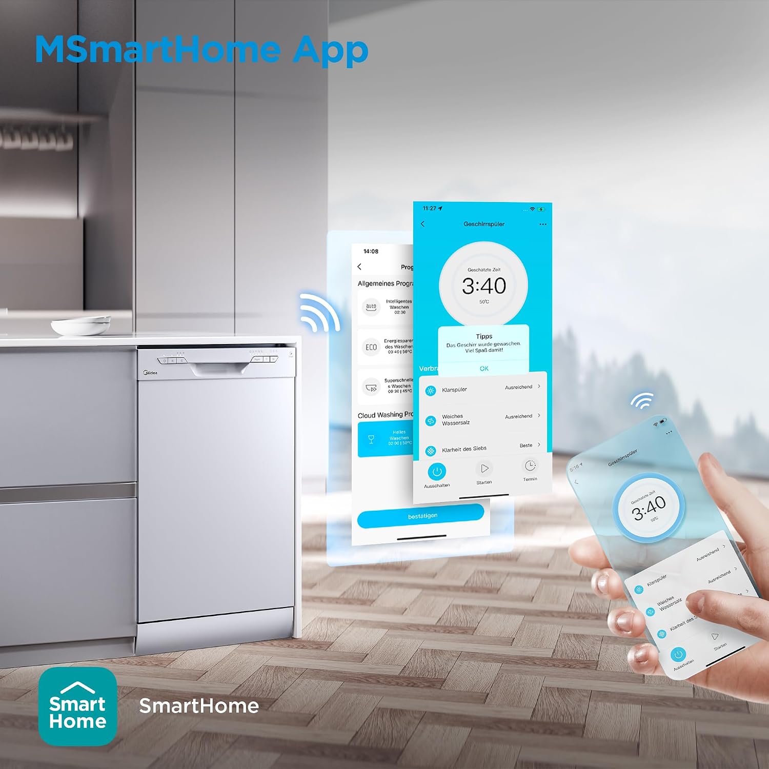 Thumbnail 5 de Midea SF 3.45NW PRO Geschirrspüler 45 cm – Freistehend & Unterbaufähig, Weiß