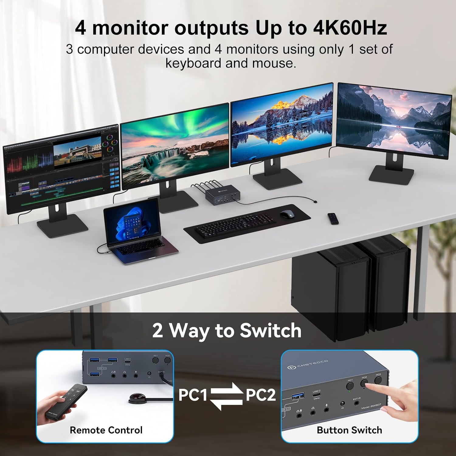 Detalle 2 de TJCXELE USB-C KVM Docking Station for 3 Computers and 4 4K Displays