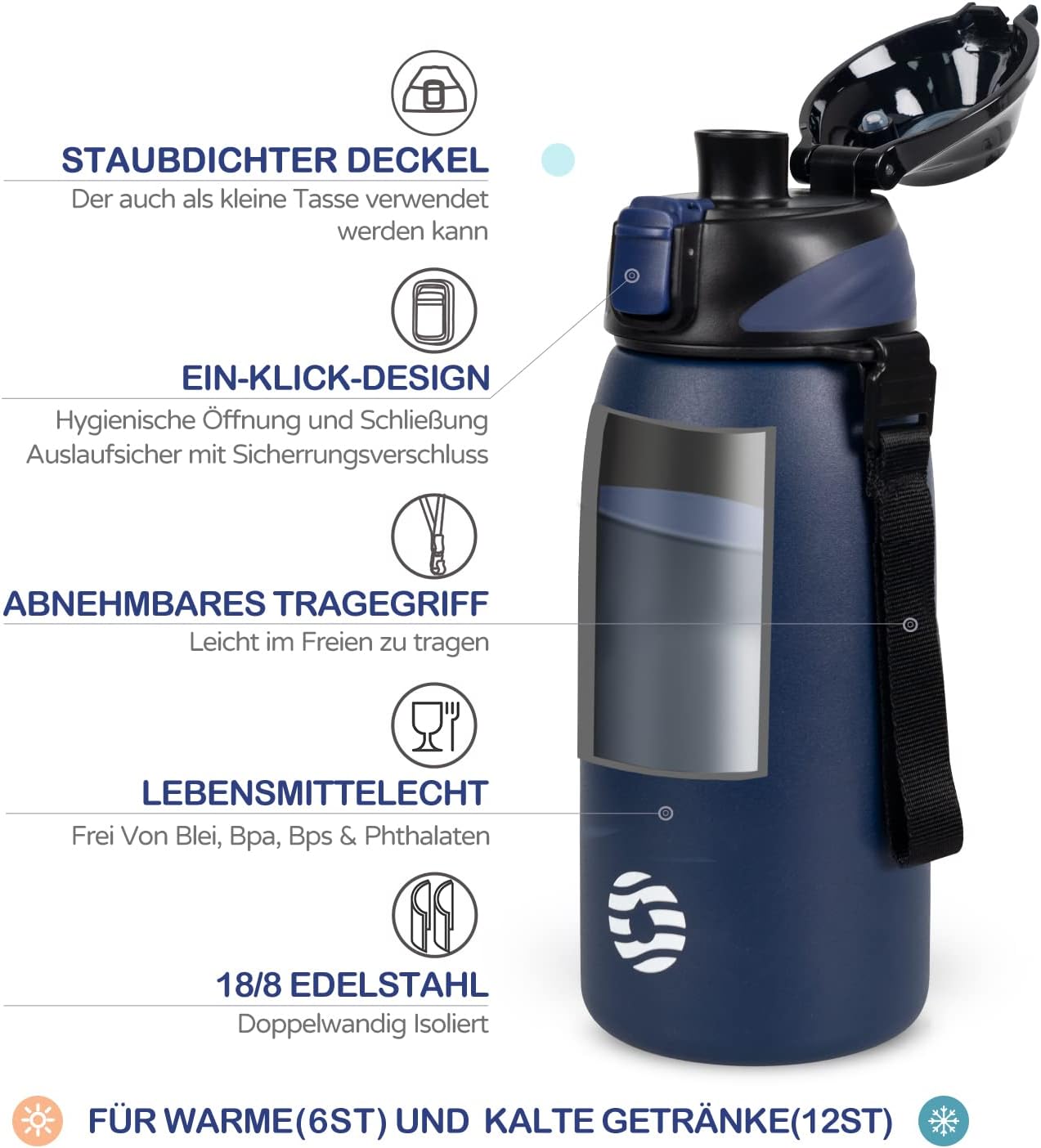 Detalle 2 de FJbottle Edelstahl Trinkflasche 1L – BPA-frei, auslaufsicher, doppelwandig isoliert