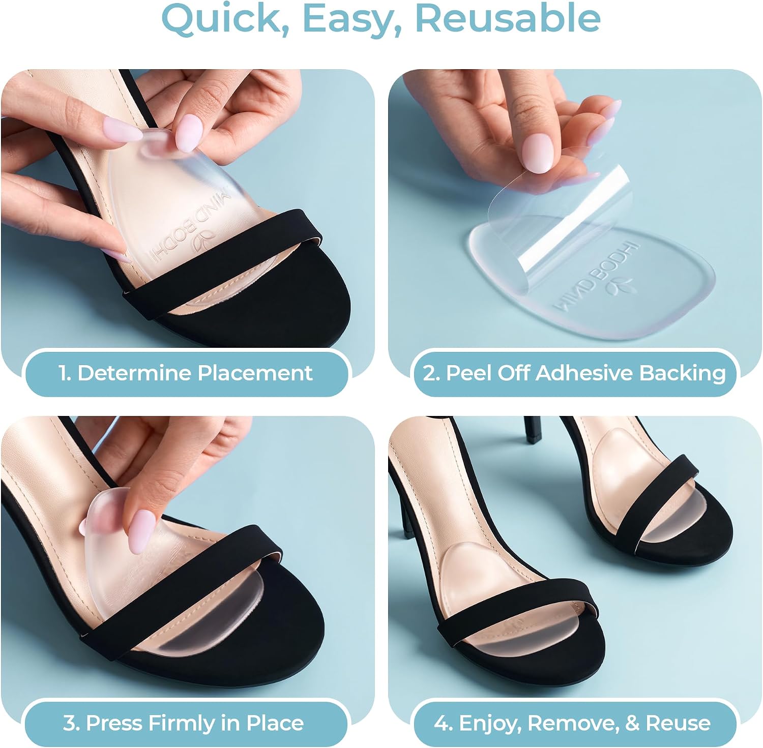 Detalle 2 de Mind Bodhi Ball of Foot Cushions for Women, Clear Gel, 2 Pairs