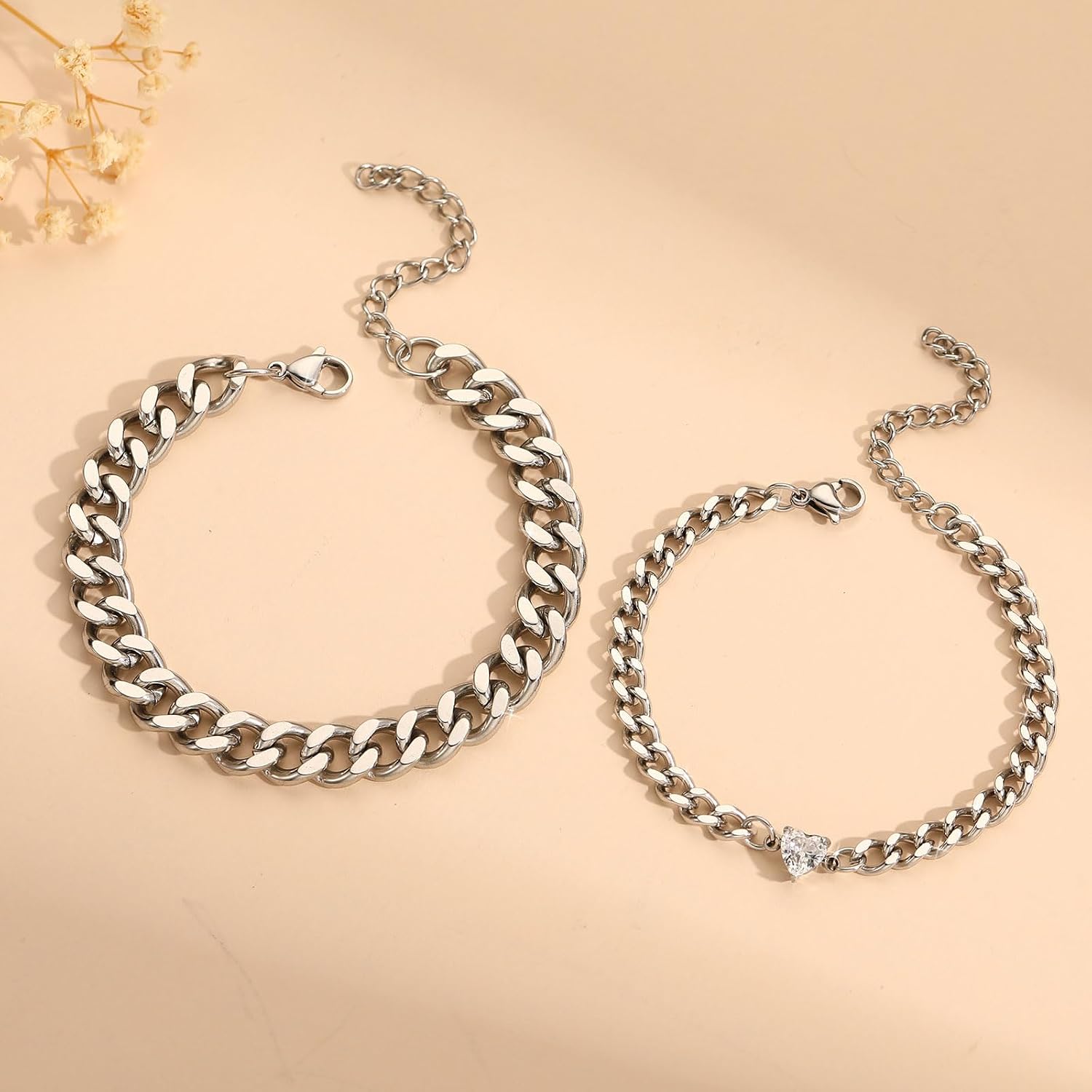 Detalle 1 de Fehki Matching Couple Cuban Chain Bracelets 7"