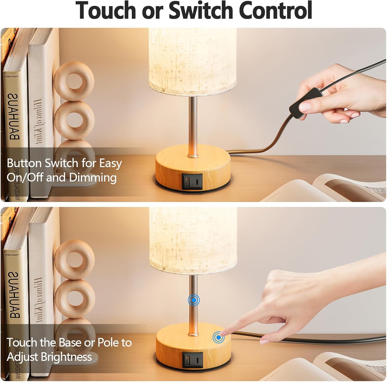 Detalle de UPXNBOR Touch Bedside Lamp with USB-C port