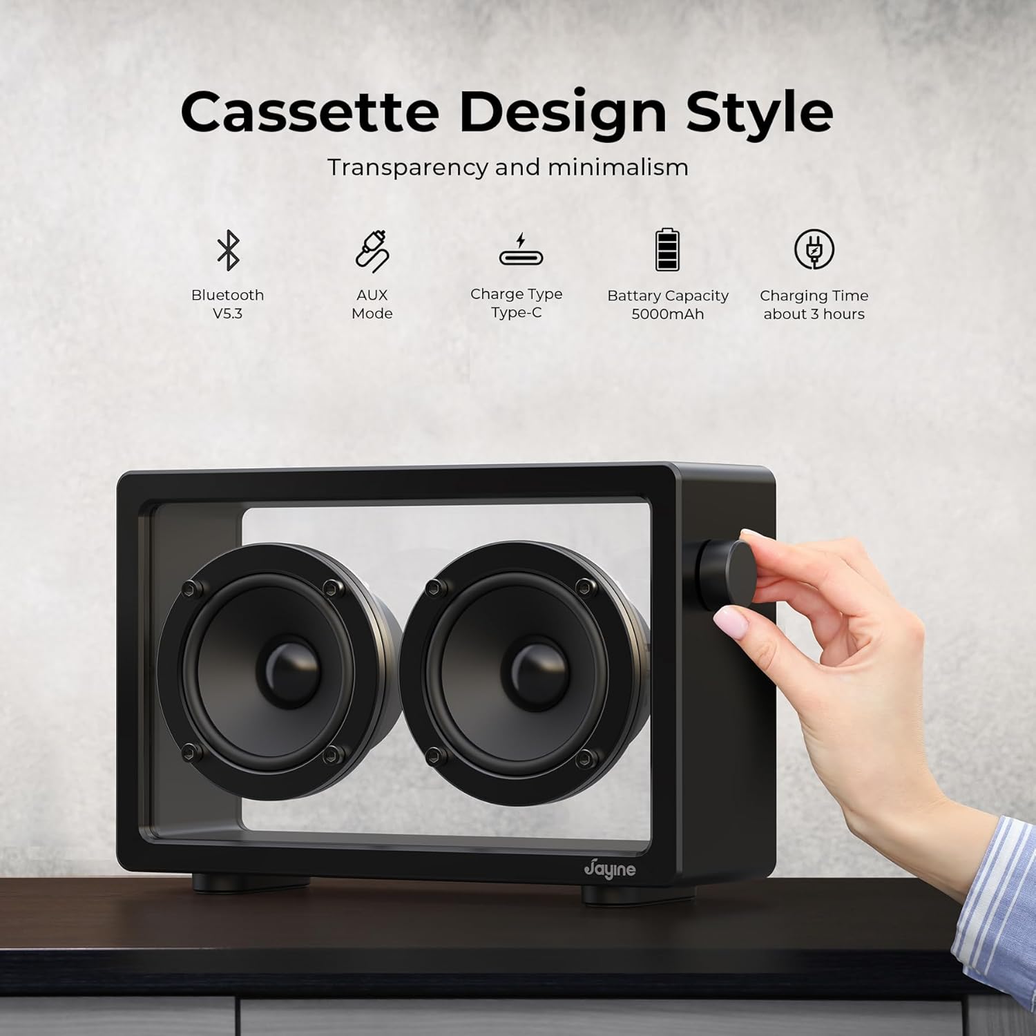 Thumbnail 3 de JAYINE Tragbarer Bluetooth-Lautsprecher (16 W, schwarz) mit Bluetooth 5.3 & AUX (3,5 mm)