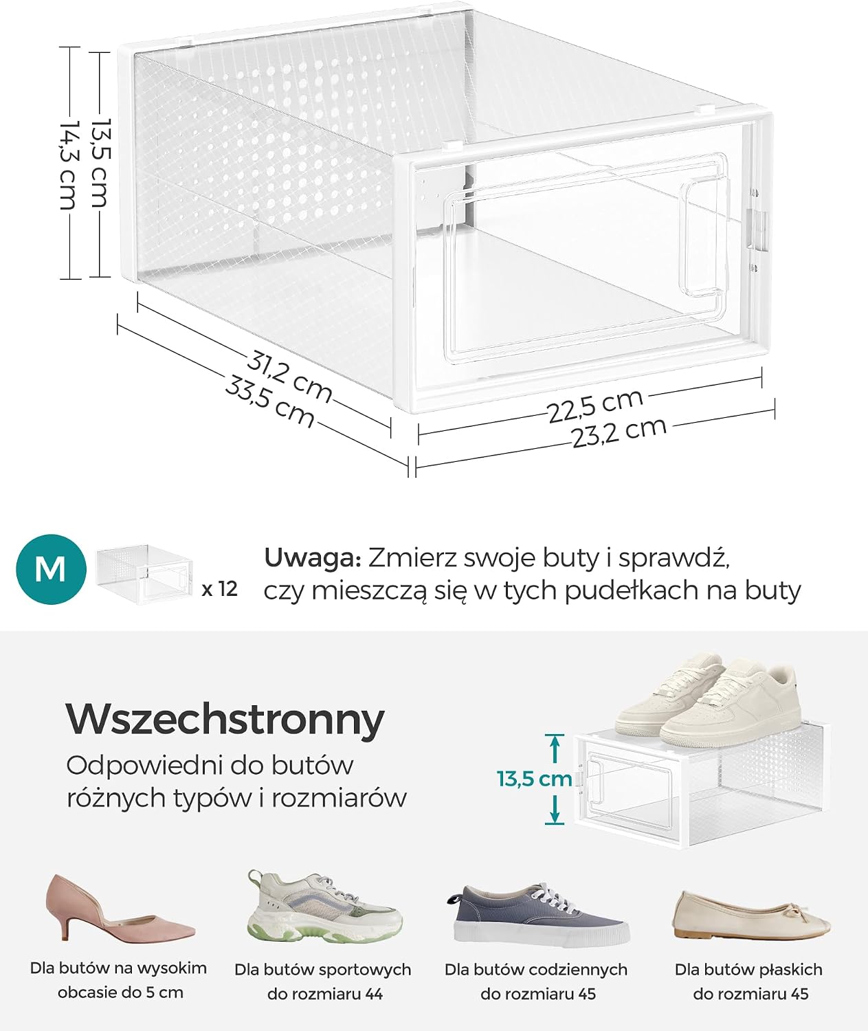 Detalle 2 de SONGMICS LSP12SWT – składane pudełka na buty, 12 sztuk, do rozmiaru 44