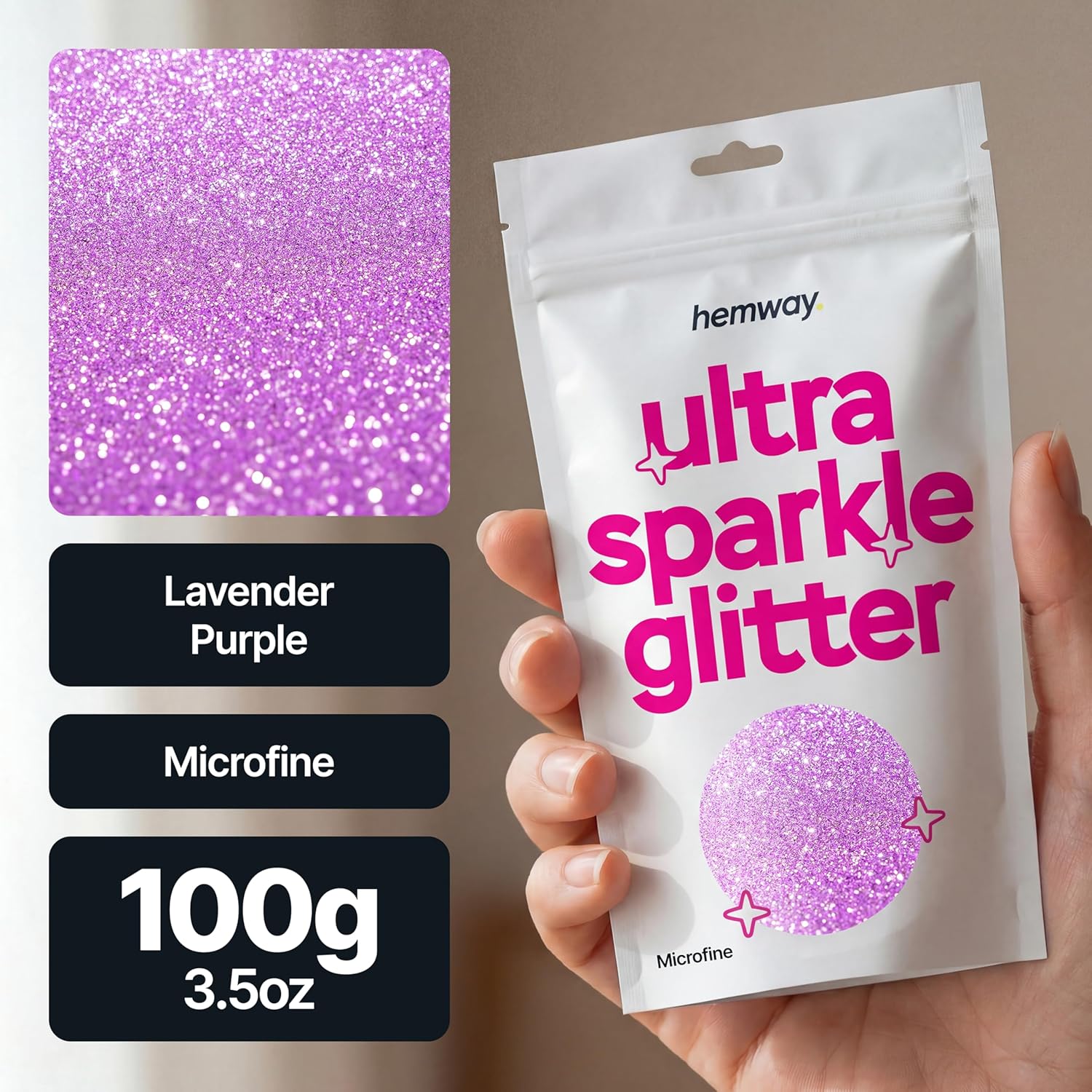 Thumbnail 1 de Hemway Ultra Sparkle Glitter Lavender Purple 100g Microfine