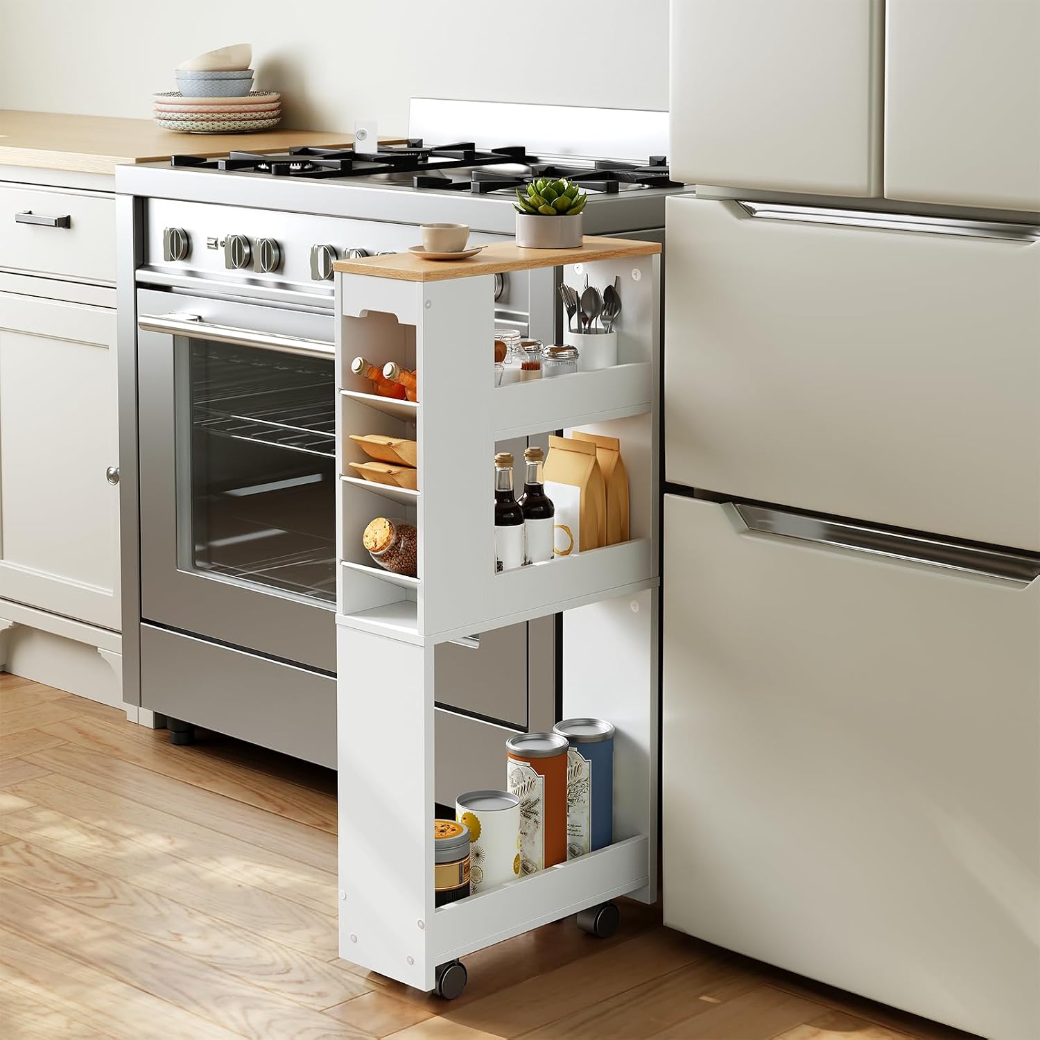 Detalle 2 de HOOBRO Carrello da Cucina a 4 Ripiani EWN84TC01: compatto, versatile e facilmente spostabile