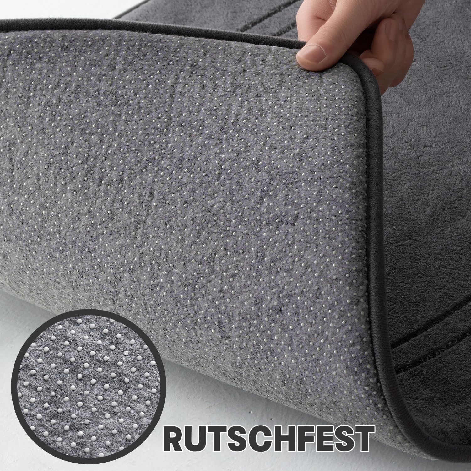 Thumbnail 4 de chakme Badezimmerteppich-Set 3-teilig in Dunkelgrau (Memory-Schaum Badematte & U-förmiger WC-Vorleger)